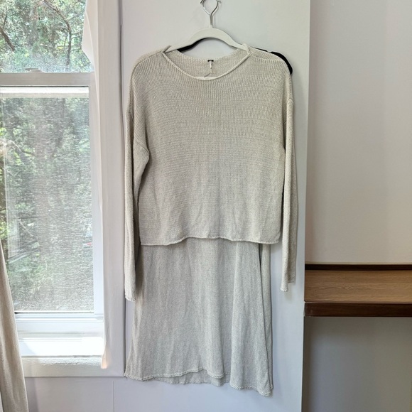 New Free People Matching Skirt Sweater Set Linen Blend Two Piece Cream Large - Picture 1 of 11